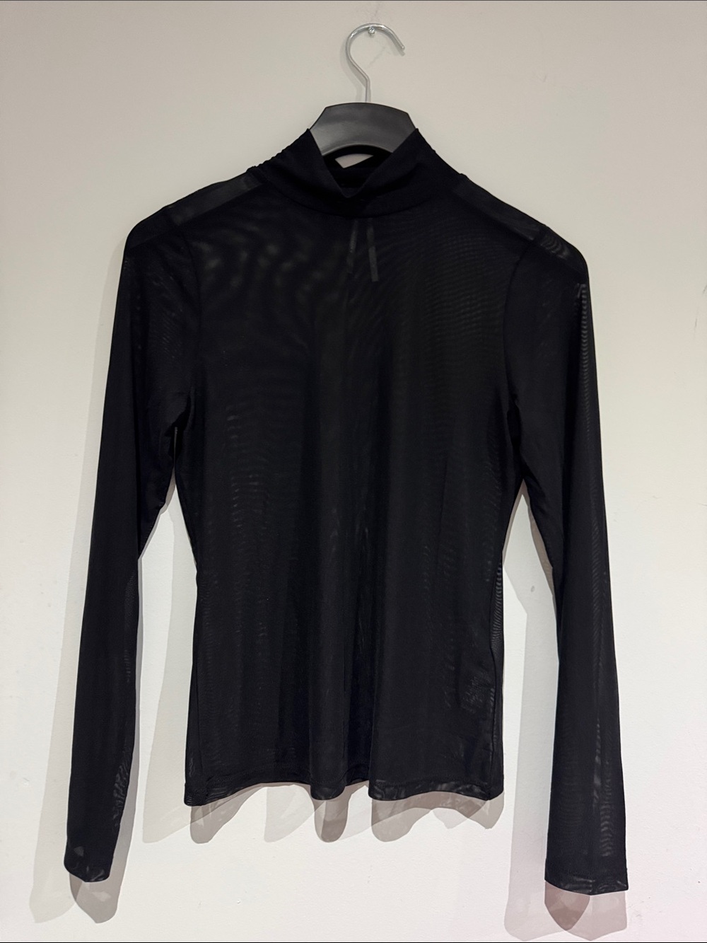 Anthropologie Black Sheer Mock Neck Long-Sleeve Top